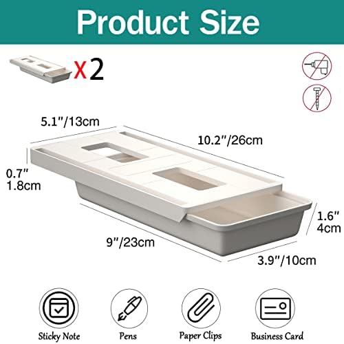 SVNNELP 2Pack Under Table Desk Drawer Storage Organizer Slide Out, Hidden Self-Adhesive Under Desktop Pencil Tray Drawer for Office,Classroom,Kitchen(S/white） - Image 2