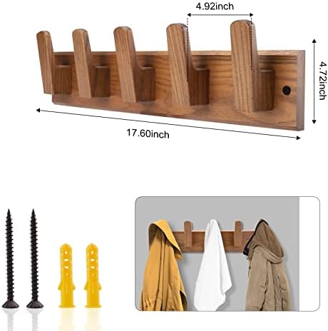 Wood Coat Rack Wall Mount with 5 Hooks, 17'' Hole to Hole Wall Coat Rack for Hanging Coat Jacket Backpack, Natural Wall Coat Hook - Image 2