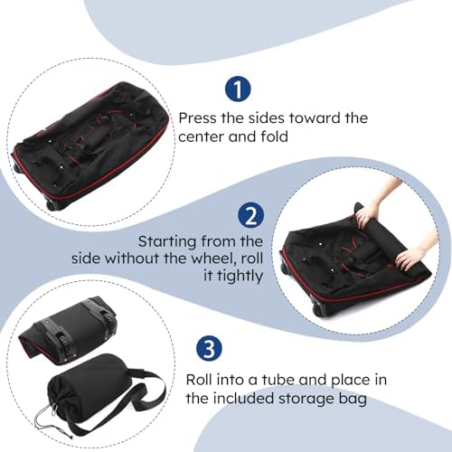 110L Expandable to 140L 32” Foldable Oxford Soft-Sided Rolling Duffle Bag with 2 Heavy-Duty Wheels,2 Large Compartments,Adjustable Shoulder Strap and Attached Organizer Pouch,Black Red - Image 3