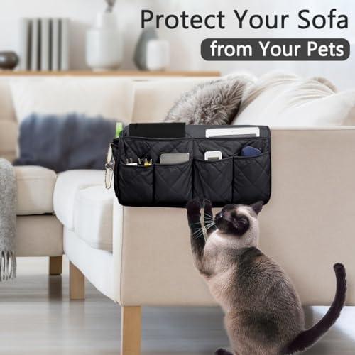 Sofa Armrest Organizer Non-Slip Arm Chair Bedside Caddy Storage Organizer for Recliner Couch with 14 Pockets for Cell Phone TV Remote Control Magazines (Black) - Image 5