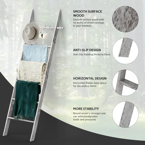 Farmhouse Wooden Blanket Ladder Living Room White 6-Tier - Image 5