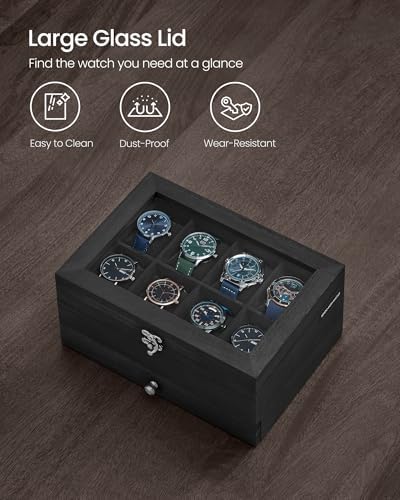 SONGMICS 8-Slot Wooden Watch Box, Display Case with Large Glass Lid - Image 6