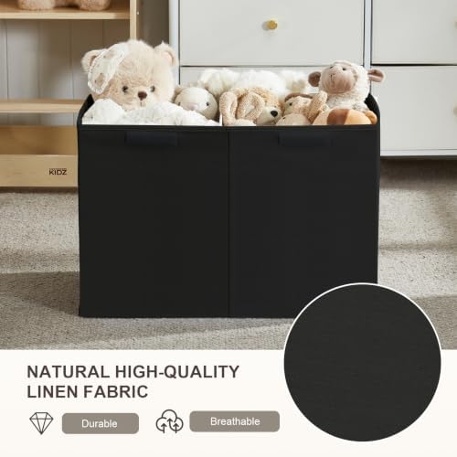 Large Toy Storage Box with Lid, Collapsible Toys Storage Organizer Bins with Dividers and Handles, Storage Chest Bin for Kids, Boys, Girls, Nursery 25"x13" x16" (Black) - Image 6