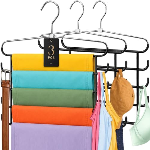 HEYHOUSE 3 Pack Heavy Duty 5-Tier Metal Pants Hangers Space Saving by HEYHOUSE