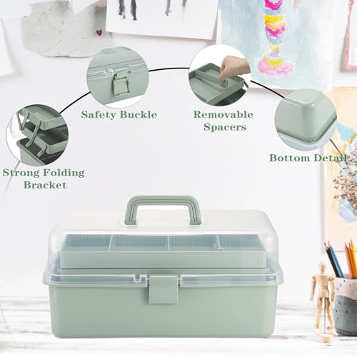 Tackle Box, 15-Inch Extra Large Art Storage Box with 3-Layer Folding Trays - Image 4