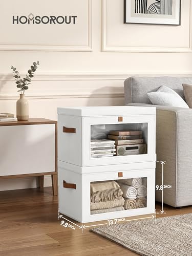 Homsorout Medium Fabric Storage Bins - Closet Shelf Organizer with Open Window, 6 Pack Closet Baskets for Shelves, Stackable Decorative Boxes for Home, Dorm, White, 13.7" x 9.8” x 9.8" - Image 5