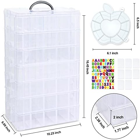 7 Layers Stackable Storage Container, 70 Adjustable Compartments (White) Perfect for Kids Toys, Art Crafts, Jewelry, Supplies, Mini Case & Letter Sticker Included - Image 3