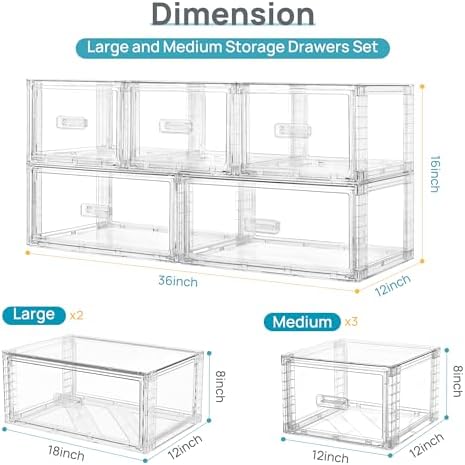 Vtopmart 5 Pack Large & Medium Storage Stackable Drawers Set - Image 2