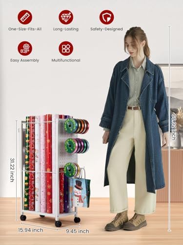 Wrapping Paper Storage Cart Gift Wrapping Ribbon Organizers Storage - Image 4