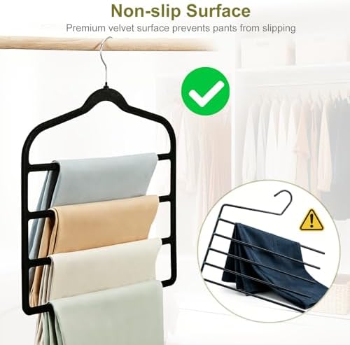 Pants Hangers Space Saving, 2 Pack Multi-Layer Velvet Pant Hanger - Image 5