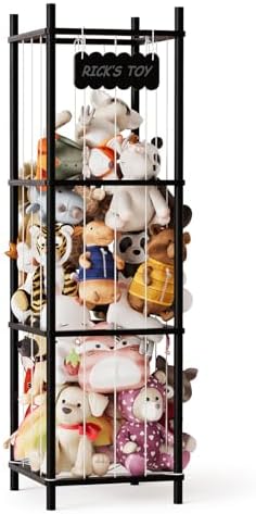SpaceAid Stuffed Animal Storage Organizer, Wood Animals Zoo Toy Plushies Storage Holder, Large Capacity Plush Toy Cage for Playroom Organization, 15.8" Wide, Black by SpaceAid