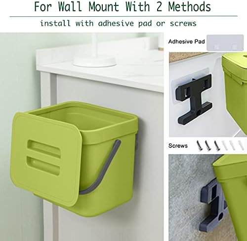 LALASTAR 1.8 Gallon Hanging Trash Can, Green, Plastic, Compost Bin Indoor Kitchen Sealed, Small Trash Can with Lid, Mountable - Image 4