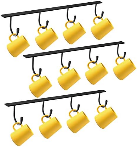 MOCOUM Under Cabinet Metal Mug Holder - Iron Hanging Rack for Coffee Cups and Kitchen Utensils Display (Black, 3) - Image 3