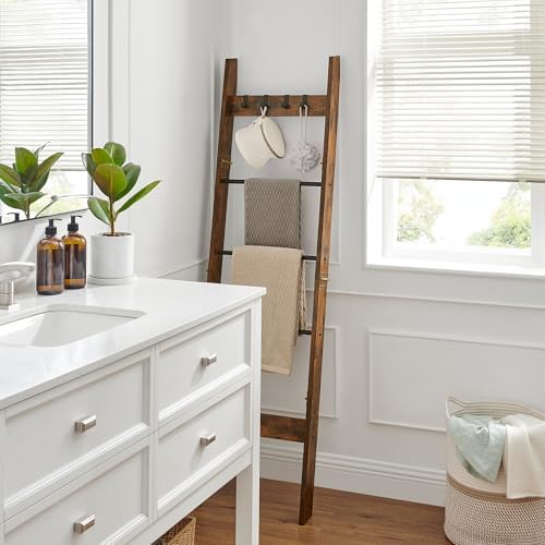 Hzuaneri Blanket Ladder Decorative Quilt Rack with 4 Removable Hooks - Image 4