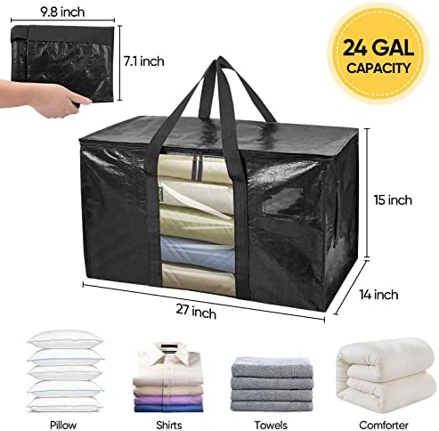 BALEINE 2-Pack Oversized Moving Bags with Reinforced Handles, Heavy-Duty Storage Tote Moving Supplies for Packaging, Camping (Black w/Window, 2-Pack) - Image 2