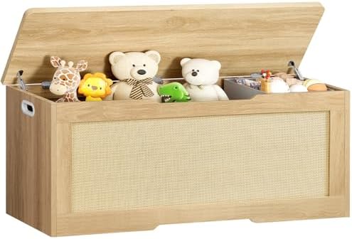 usikey 47.2" Large Storage Chest with Fabric Drawer, Toy Box with Safety Hinges, Extra Wide Storage Bench for Bedroom, Living Room, Entryway, Supports 300 lb by USIKEY