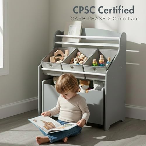 Humble Crew 3 in 1 Kids Bookshelf, Toy Organizer and Rolling Toy Box, Wood - Image 5