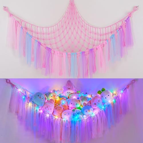FIOBEE Stuffed Animals Net LED Light Toy Hammock for Kids Bedroom Storage by FIOBEE