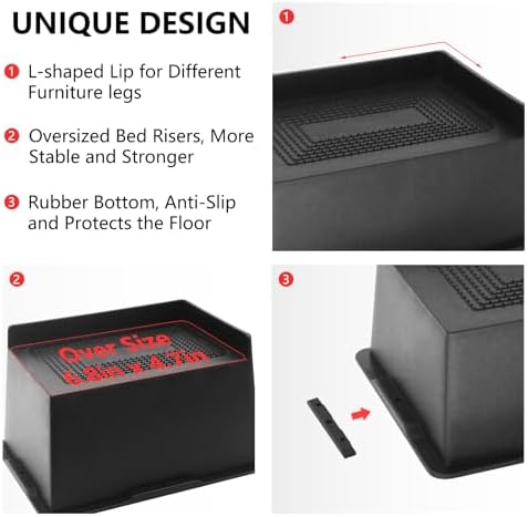 4 Pack Bed Risers 3 inch, Oversized Furniture Risers Heavy Duty - Image 5
