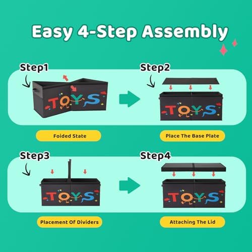 Large Toy Box with Lid,Collapsible Toy Storage with Dividers,Black - Image 6