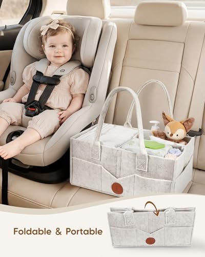 Maliton Felt Diaper Caddy Organizer for Changing Table - Large, White - Image 5