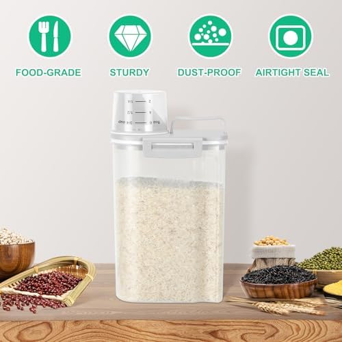 TBMax Rice Storage container 4 Lbs, Small Rice Dispenser with Measuring Cup, Grey Cereal Containers Flour Bin, Kitchen Food Storage Container and Pantry Organizers, Pet Dog Cat Food Dispenser - Image 7
