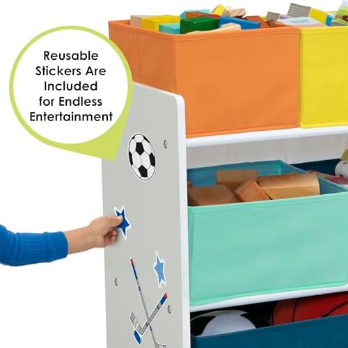Delta Children Deluxe Multi-Bin Toy Organizer with Storage Bins - Greenguard Gold Certified, White with Navy/Green/Pastel Bins - Image 4
