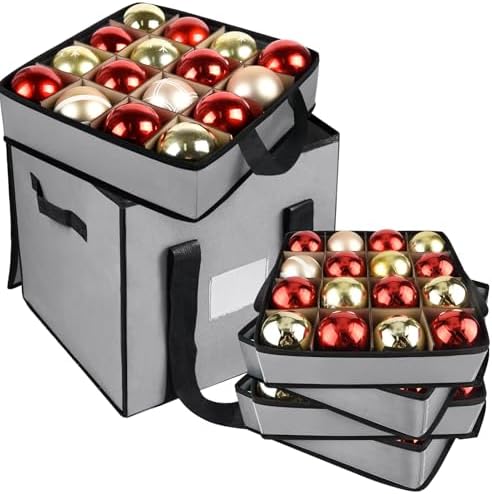 Christmas Ornament Storage Box with Dividers, Holds 64 Balls, Gray by SPRKLINLIN