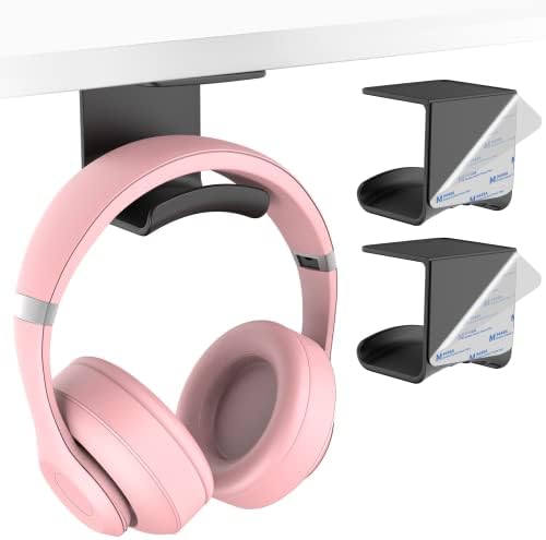 HomeMount Under Desk Headphone Hanger, Adhesive Hook, Black 2 Pack by HomeMount