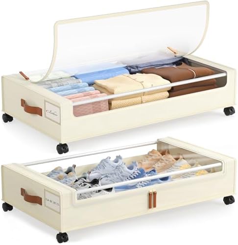 LAMU Under Bed Storage with Wheels, 2Pack Underbed Storage Containers,Beige by YourHome-OrganizationHelper