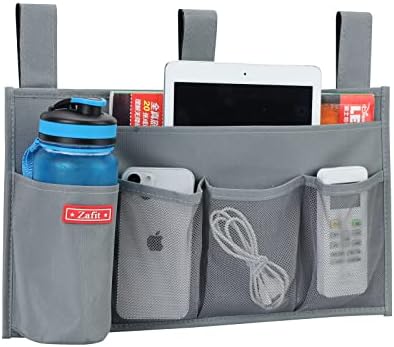 Zafit Hanging Bedside Caddy, Bedside Storage Organizer for Magazine, Phone, Remote control (5 Pockets-Grey) - Image 2