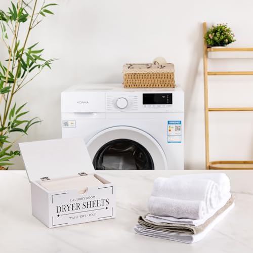 HouseJoy Dryer Sheet Holder-White Dryer Sheet Container with Lid,Rustic Farmhouse Wooden Dryer Sheet Dispenser for Fabric Softener Sheets,Laundry Room Decor Organization/Storage - Image 5