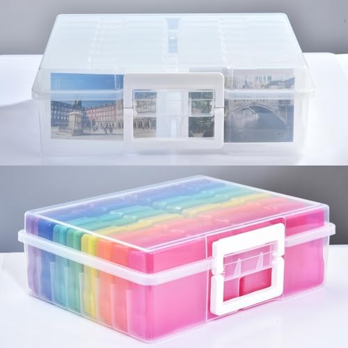 ALINK Photo Storage Box with Handle, 4" x 6" Photo Case Craft Keeper Organizer Container with 16 Inner Case and Label for Pictures, Arts, Crafts, Sewing, Stickers, Office Supplies - Clear - Image 6