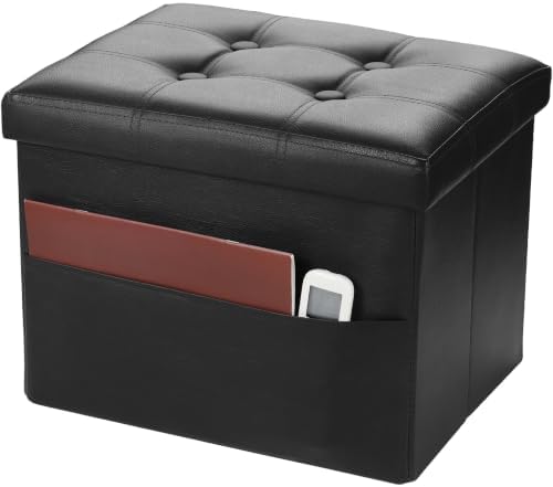 Bsketa Storage Ottoman Bench,17 Inch Folding Leather Foot Rest Stool, Black by Bsketa