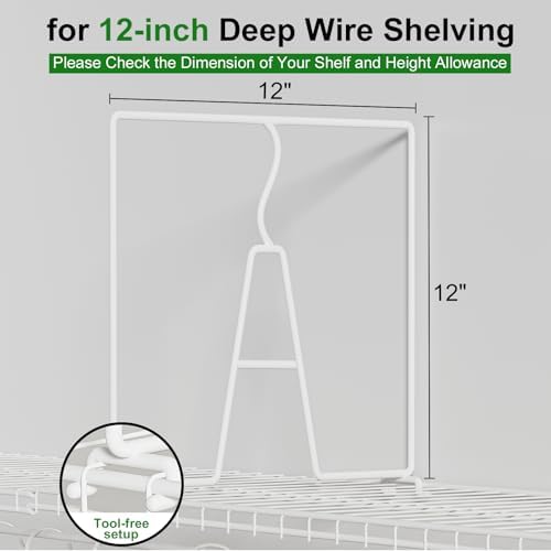 SortNStore Wire Shelf Dividers for Closet: Tall 12in x Deep 12in, 6 Pack - Image 2