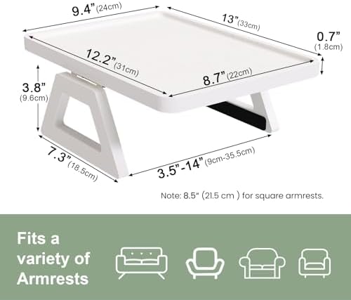 Couch Arm Tray,Bamboo Folding Sofa Tray,Sofa Armrest Trays Clip-On Couch Desk for Drinks,Snacks,Phone,Remote Control（White） - Image 5