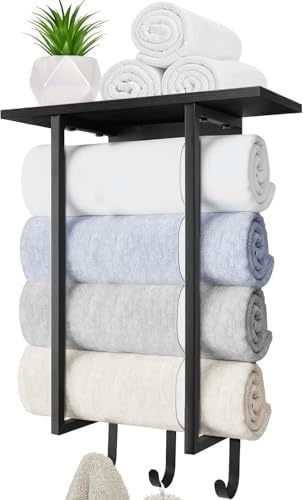 ELITEROO Towel Holder for Bathroom Wall, Wooden Towel Rack Shelf by ELITEROO