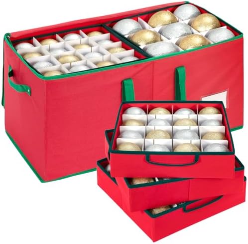 Christmas Ornament Storage Box With 8 Removable Trays for 128 Ball,RED by DIMESHY