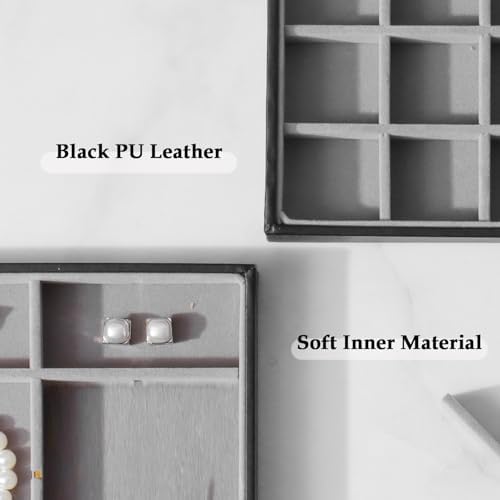 Large Jewelry Organizer Tray PU Leather, Black Gray, 35 Grids - Image 4