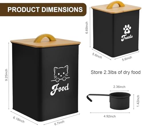 Cat Food Storage Container with Scoop, 2PCS Cat Food Storage Container with Lids Airtight, Cat Treat Jars for Kitchen Counter-7+3Lbs, Cat Cookie Jar for Storage, Black - Image 3