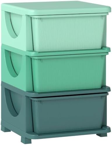 Qaba 3 Drawers Kids Storage Unit 3 Tier Toy Organizers Green by Qaba