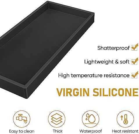Silicone Bathroom Tray,Shatterproof Bathroom Vanity Tray（Black 10.6*5.1 in） - Image 4