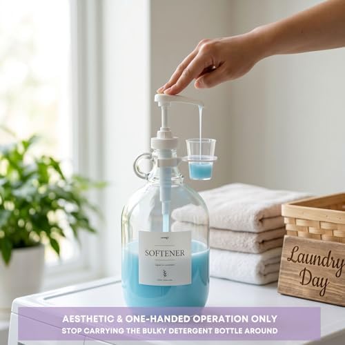 2 Pcs Glass Liquid Laundry Detergent Dispenser with Cup Holders, Half Gallon Dispenser for Laundry Room (64 oz. Each), Laundry Detergent Bottles with Pump Dispenser -Includes Labels, Measuring Cups - Image 2