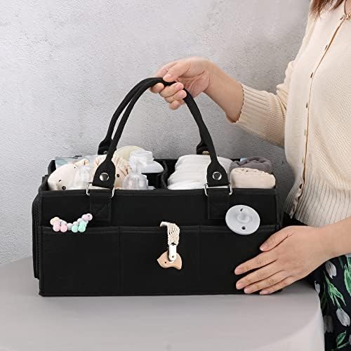 XUANGUO Large Baby Diaper Caddy Organizer, Felt Basket with Handles, Black - Image 2