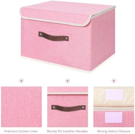 ANMINY Fabric Storage Box Bins with Lids, Pink, 15"x10"x10" - Image 3