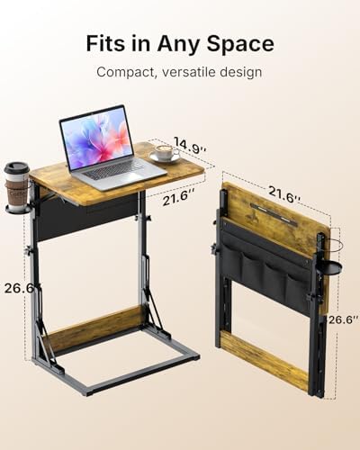 HUANUO Adjustable TV Tray Table with Cup Holder, Storage Bag & Tablet Slot - Image 3