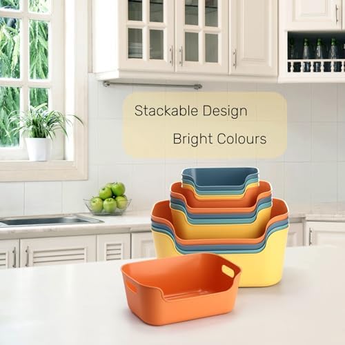 Tlence 12 Pack Colorful Plastic Storage Baskets, Classroom Organizer Bins with Built-in Handle, Open Cubby Storage Bins, Household Pantry Shelf Organization Containers for Office, 3 Sizes - Image 6