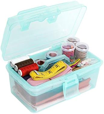 Multipurpose Plastic Art and Craft Supply Storage Container Bin Case with Removable Tray and Handle, First Aid Box Organizer, Clear&Green - Image 7