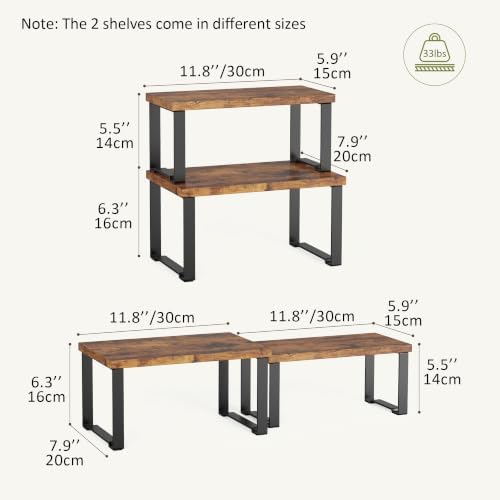 Cabinet Organizer Shelf, Counter Shelves Set of 2, Expandable Spice Rack,Kitchen Storage Riser,Stackable, for Kitchen, Countertop, Office Desk, Living Room, Rustic Brown - Image 2