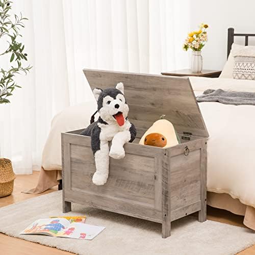 HOOBRO Toy Box, Retro Wooden Look Storage Chest with Safety Hinge, Entryway Storage Bench Supports 330 lb, 29.9 x 15.7 x 18.9 Inches Toy Chest Organizer, Easy Assembly (Greige) BG75CW01G2 - Image 2
